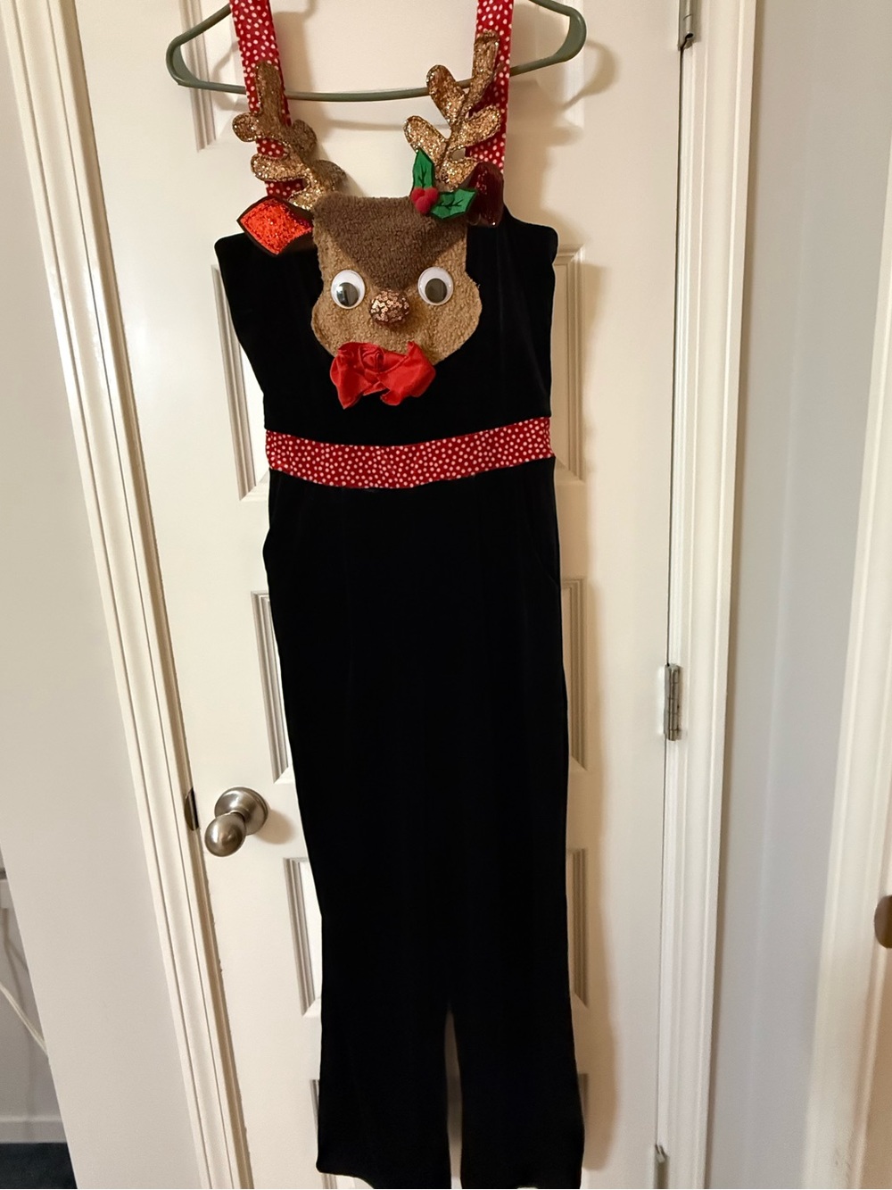 Black Velvet Holiday Reindeer Velour Jumpsuit, Christmas fun!